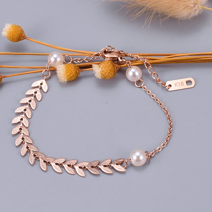 Wholesale Jewelry Titanium Steel Wheat Ear Pearl Bracelet Wholesale Jewelry