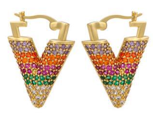 Gooddiy Wholesale Jewelry Colored Micro-inlaid Zircon Inverted Triangle Copper Earrings