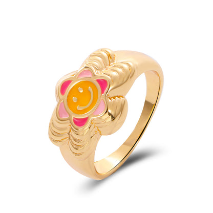 Streetwear Smiley Face Flower Alloy Enamel Plating Women's Rings