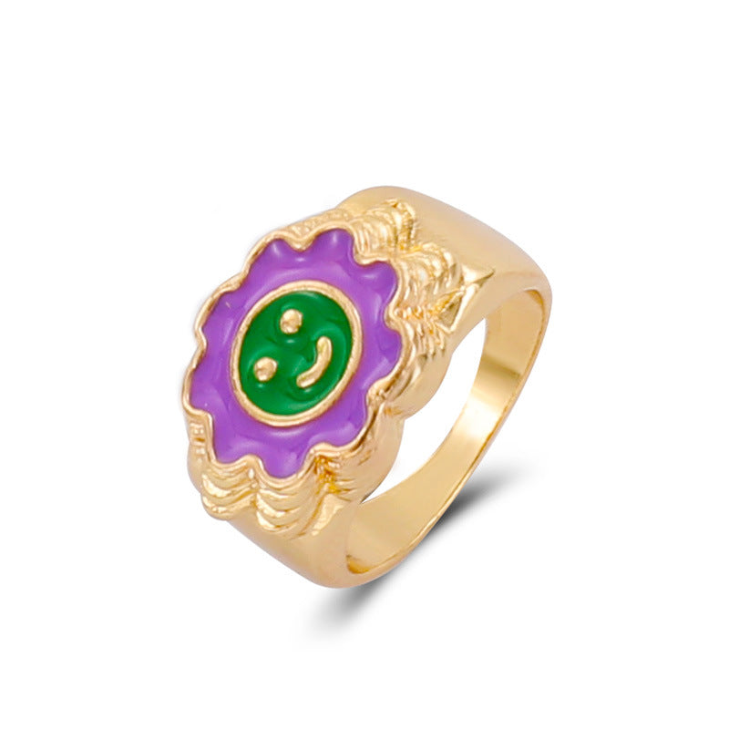 Streetwear Smiley Face Flower Alloy Enamel Plating Women's Rings