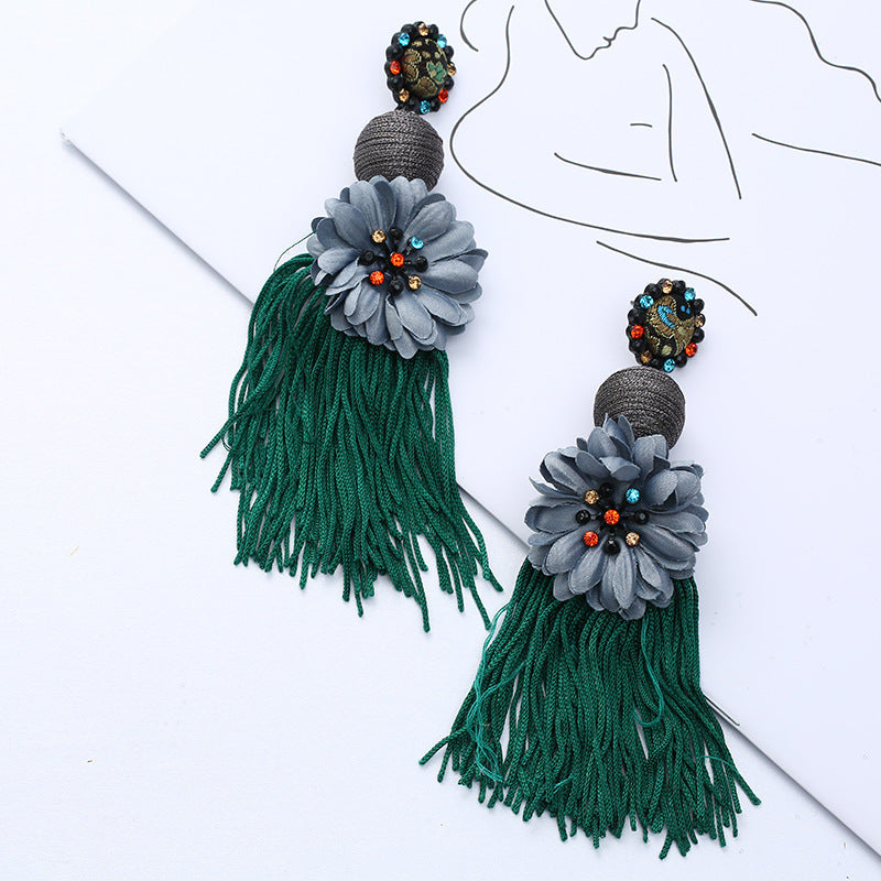 Gooddiy Exaggerated Style Large Flower Tassel Earrings Wholesale Jewelry