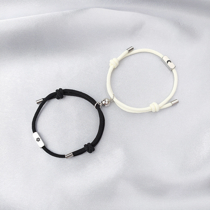 Gooddiy Wholesale Jewelry Simple Stainless Steel Sun And Moon Magnet Couple Bracelets