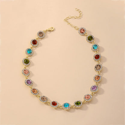 Wholesale Jewelry Colorful Round Inlaid Rhinestone Clavicle Chain Retro Style Necklace Gooddiy