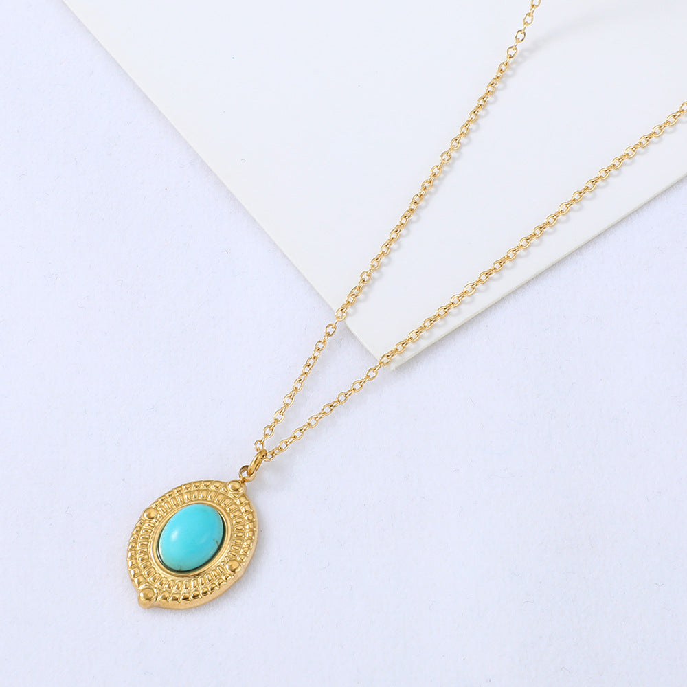 Wholesale Jewelry Simple Oval Turquoise Stainless Steel Pendant Necklace Gooddiy