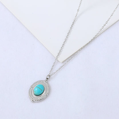 Wholesale Jewelry Simple Oval Turquoise Stainless Steel Pendant Necklace Gooddiy