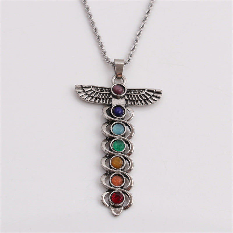 Seven Chakra Pendant Crystal Gem Alloy Inlaid Ethnic Style Necklace Wholesale Jewelry Gooddiy