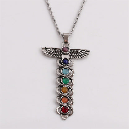 Seven Chakra Pendant Crystal Gem Alloy Inlaid Ethnic Style Necklace Wholesale Jewelry Gooddiy