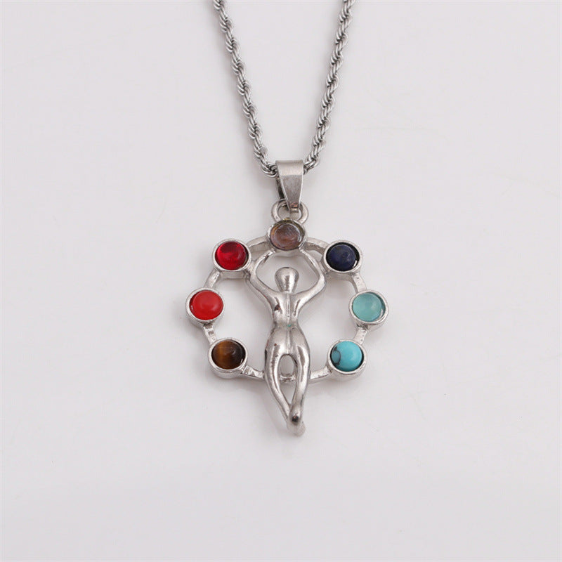 Seven Chakra Pendant Crystal Gem Alloy Inlaid Ethnic Style Necklace Wholesale Jewelry Gooddiy