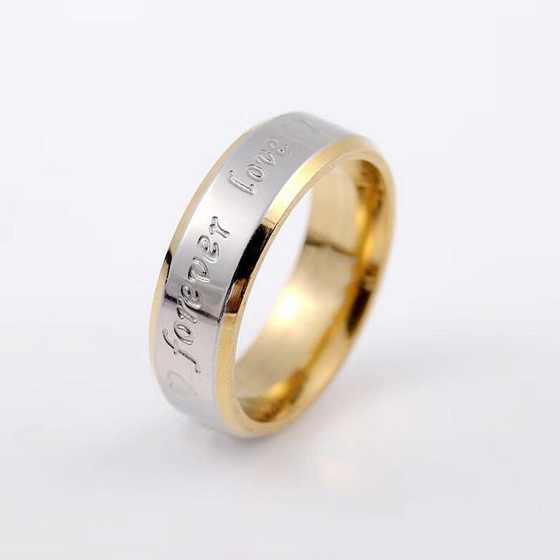 Wholesale Korean Lettering Titanium Steel 18k Gold Couple Ring Gooddiy