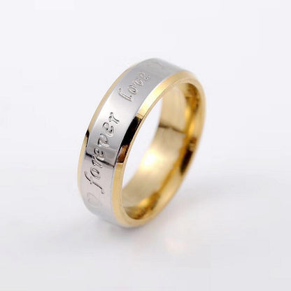 Wholesale Korean Lettering Titanium Steel 18k Gold Couple Ring Gooddiy