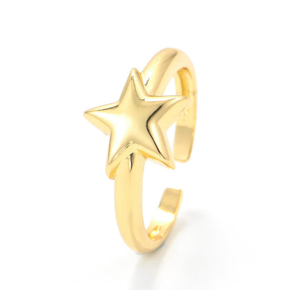 Wholesale Korean Micro-inlaid Five-pointed Star Gold Glossy Opening Ring Gooddiy