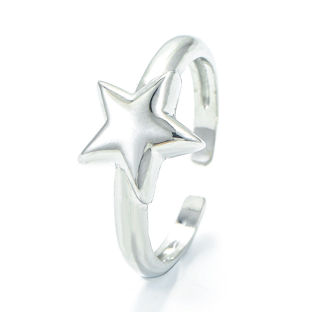 Wholesale Korean Micro-inlaid Five-pointed Star Gold Glossy Opening Ring Gooddiy