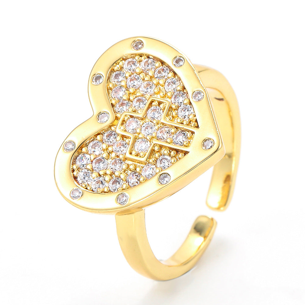 Wholesale Heart-shaped Cross Micro-inlaid Zircon Opening Adjustable Ring Gooddiy