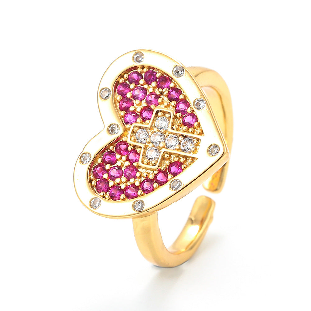 Wholesale Heart-shaped Cross Micro-inlaid Zircon Opening Adjustable Ring Gooddiy