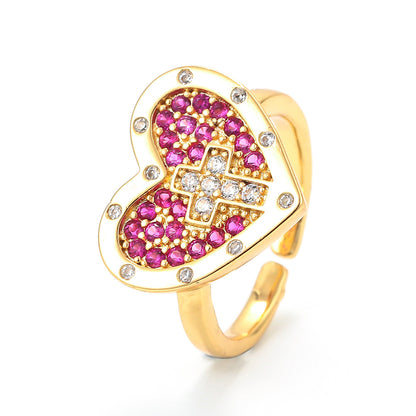 Wholesale Heart-shaped Cross Micro-inlaid Zircon Opening Adjustable Ring Gooddiy