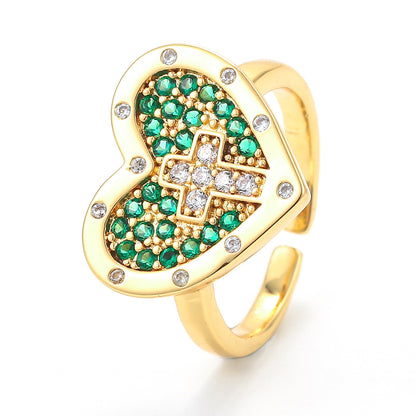 Wholesale Heart-shaped Cross Micro-inlaid Zircon Opening Adjustable Ring Gooddiy