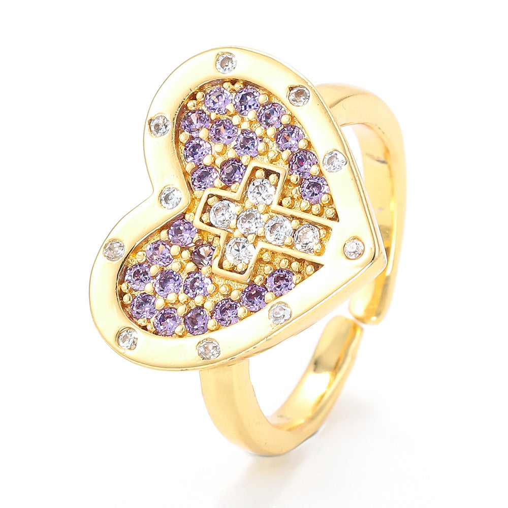 Wholesale Heart-shaped Cross Micro-inlaid Zircon Opening Adjustable Ring Gooddiy