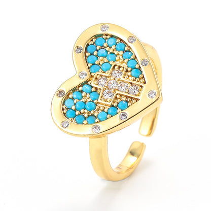 Wholesale Heart-shaped Cross Micro-inlaid Zircon Opening Adjustable Ring Gooddiy