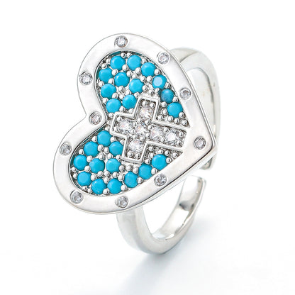 Wholesale Heart-shaped Cross Micro-inlaid Zircon Opening Adjustable Ring Gooddiy