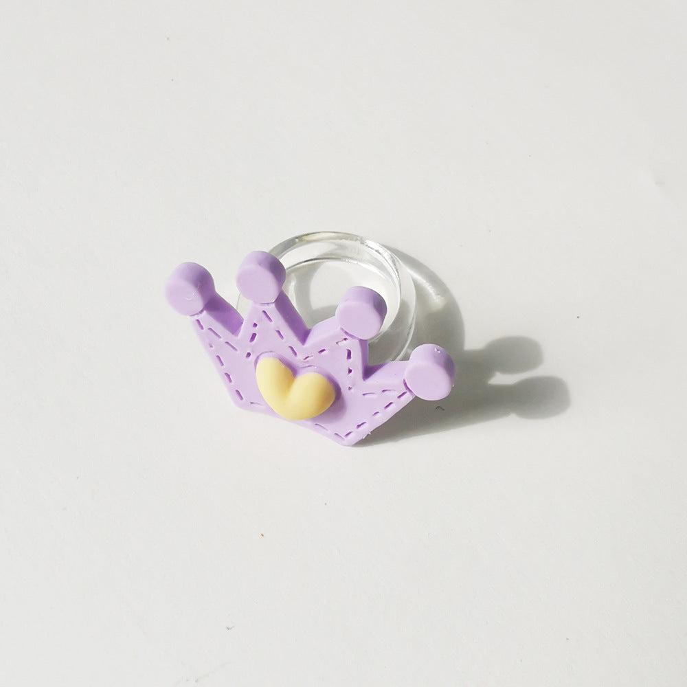 Wholesale  Cartoon Crown Cute Little Yellow Duck Cloud Multi-color Resin Ring