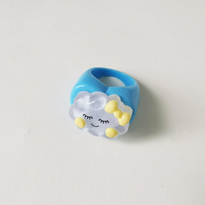 Wholesale  Cartoon Crown Cute Little Yellow Duck Cloud Multi-color Resin Ring