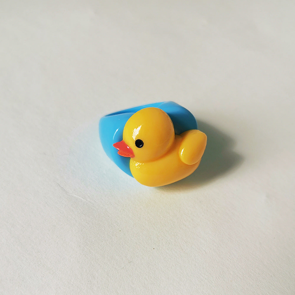 Wholesale  Cartoon Crown Cute Little Yellow Duck Cloud Multi-color Resin Ring