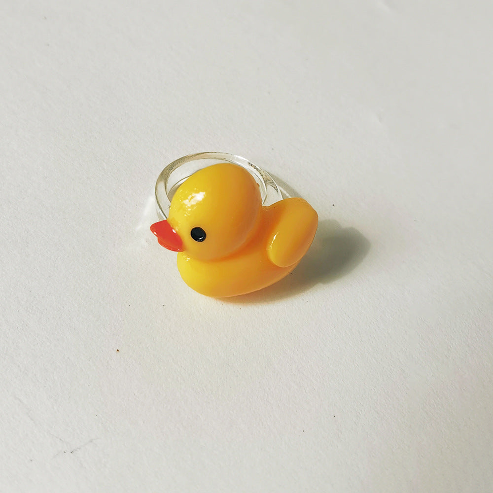 Wholesale  Cartoon Crown Cute Little Yellow Duck Cloud Multi-color Resin Ring