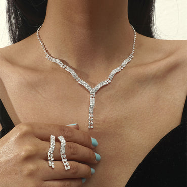 Wholesale Simple Geometric Rhinestone Titanium Steel Necklace Earrings Set Gooddiy