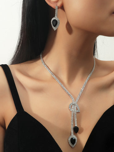 Wholesale Korean Geometric Crystal Necklace Earring Two-piece Set Gooddiy