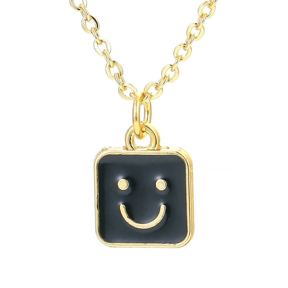 Wholesale Jewelry Square Shape Smile Face Drop Pendant Copper Necklace Gooddiy