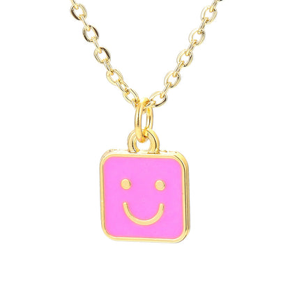 Wholesale Jewelry Square Shape Smile Face Drop Pendant Copper Necklace Gooddiy