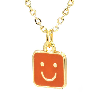 Wholesale Jewelry Square Shape Smile Face Drop Pendant Copper Necklace Gooddiy