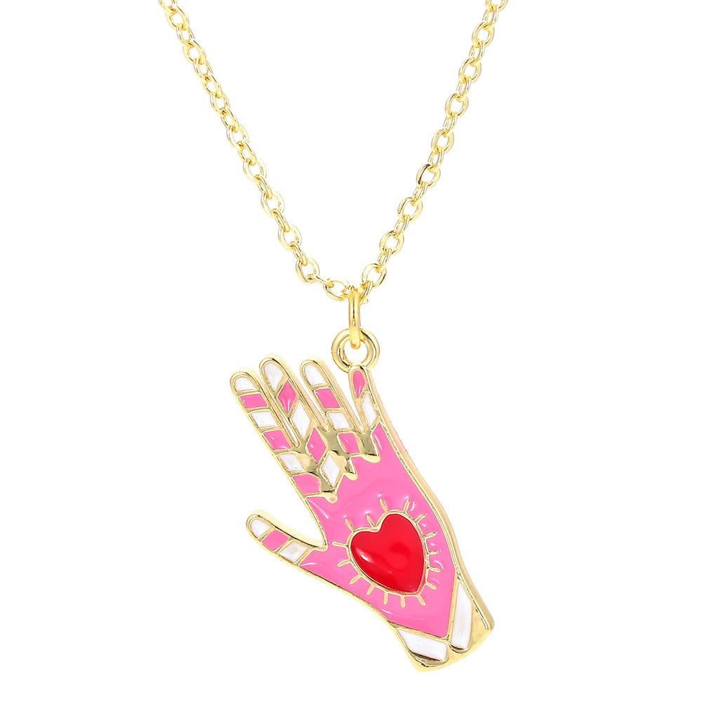 Wholesale Jewelry Palm Color Oil Drop Heart Pattern Pendant Copper Necklace