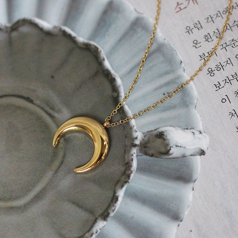 18k Inverted Crescent Horn Titanium Necklace Wholesale Gooddiy