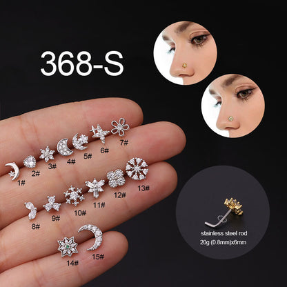 Wholesale Jewelry Moon Star Flower Shape Inlaid Zircon Stainless Steel Nose Ring Gooddiy