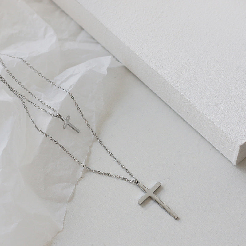 Wholesale Simple Double-layer Cross Titanium Steel Necklace Gooddiy