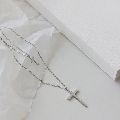 Wholesale Simple Double-layer Cross Titanium Steel Necklace Gooddiy