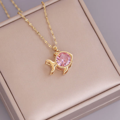 Wholesale New Cute Fish Pendent Zircon 18k Gold Necklace Gooddiy