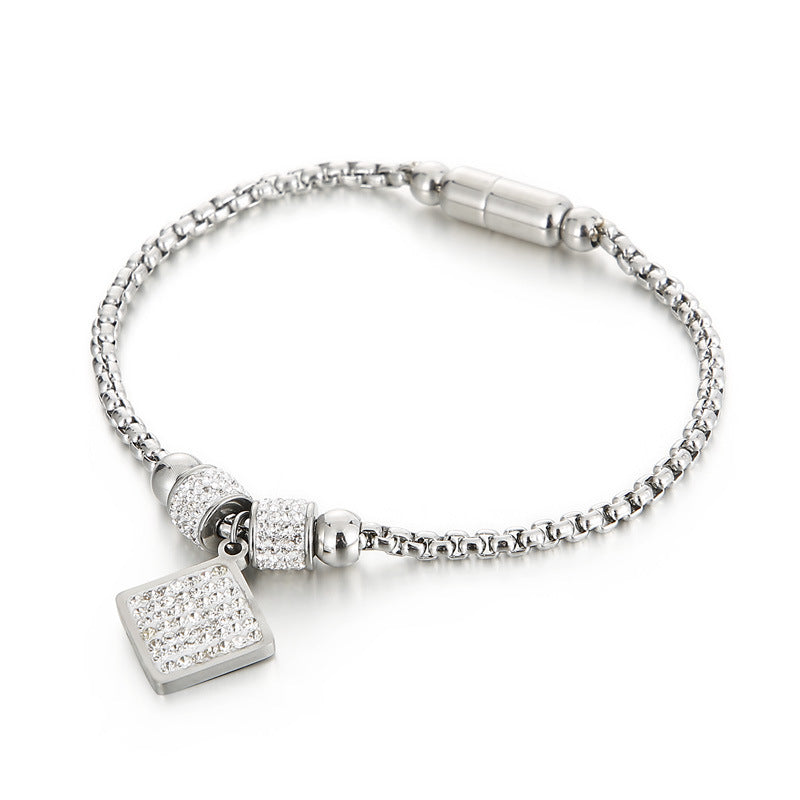 Titanium Steel Rhinestone Square Tag Fashion Bracelet Wholesale Jewelry Gooddiy