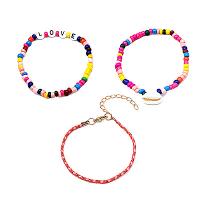 Cross-border New Arrival Set Bohemian Color Beaded Bracelet Shell Love Letter Bead Bracelet Three-piece Set For Women