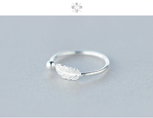 Fashion S925 Sterling Silver Feather Leaf Open Ring
