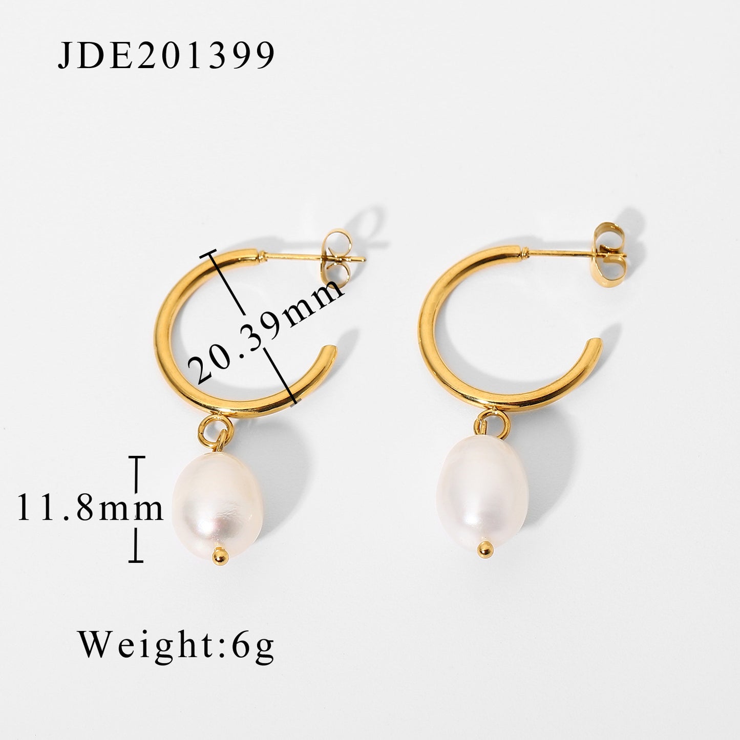 European And American Ins Internet Hot New Earrings 18k Gold-plated Stainless Steel C- Shaped Circle Geometric Pearl Earrings Jewelry Ladies