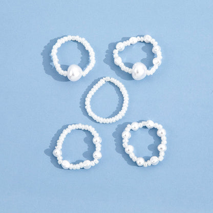 Wholesale Simple Pearl Beads Ring Five-piece Set Gooddiy