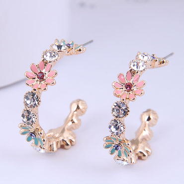 Wholesale Korean Fashion Metal Chrysanthemum Flash Diamond Earrings Gooddiy