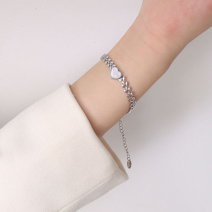 Wholesale Jewelry Wheat Chain White Heart-shaped Shell Titanium Steel Bracelet Gooddiy