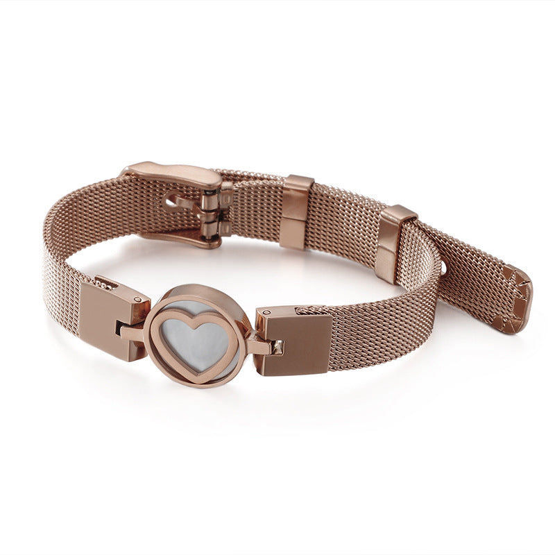 Korean Retro Stainless Steel Three-color Mesh Strap Heart-shaped Bracelet Wholesale Gooddiy