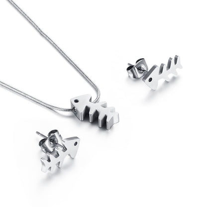 Simple Cartoon Hollow Necklace Set Stainless Steel  Fishbone Earrings Set Wholesale Gooddiy