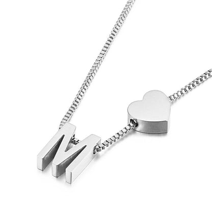 Europe And America Cross Border New Fashion All-match Peach Heart 26 Letters Love Letter Titanium Steel Necklace Supply Wholesale