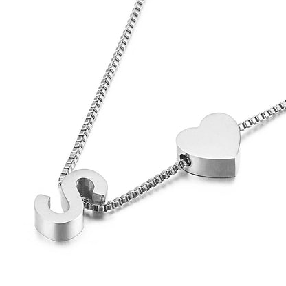 Europe And America Cross Border New Fashion All-match Peach Heart 26 Letters Love Letter Titanium Steel Necklace Supply Wholesale