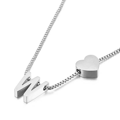 Europe And America Cross Border New Fashion All-match Peach Heart 26 Letters Love Letter Titanium Steel Necklace Supply Wholesale